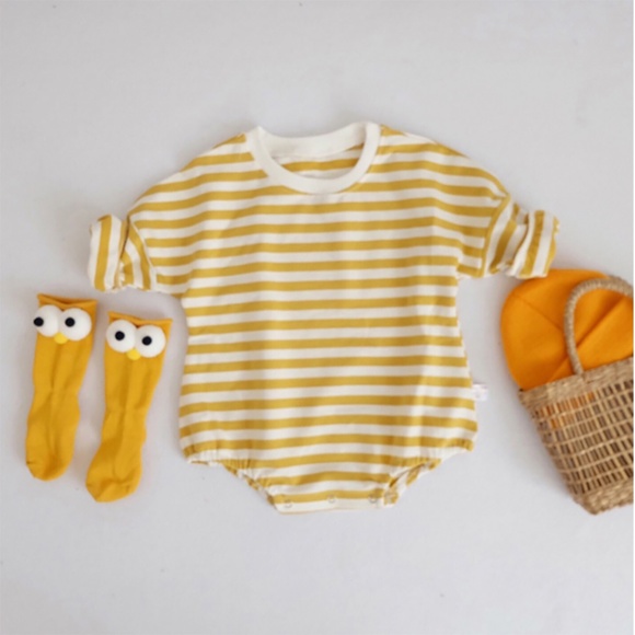 Salute Other - Baby Unisex Yellow Striped Long Sleeve Romper